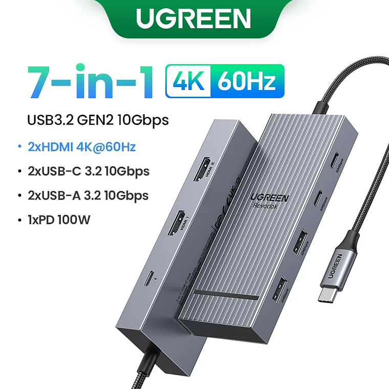 UGREEN Dual HDMI USB-C HUB 8K 4K HDMI Adaptador 10 en 1 Divisor con RJ45 USB3.0 PD 100W Dock para MacBook Pro Air Laptop USB HUB 16