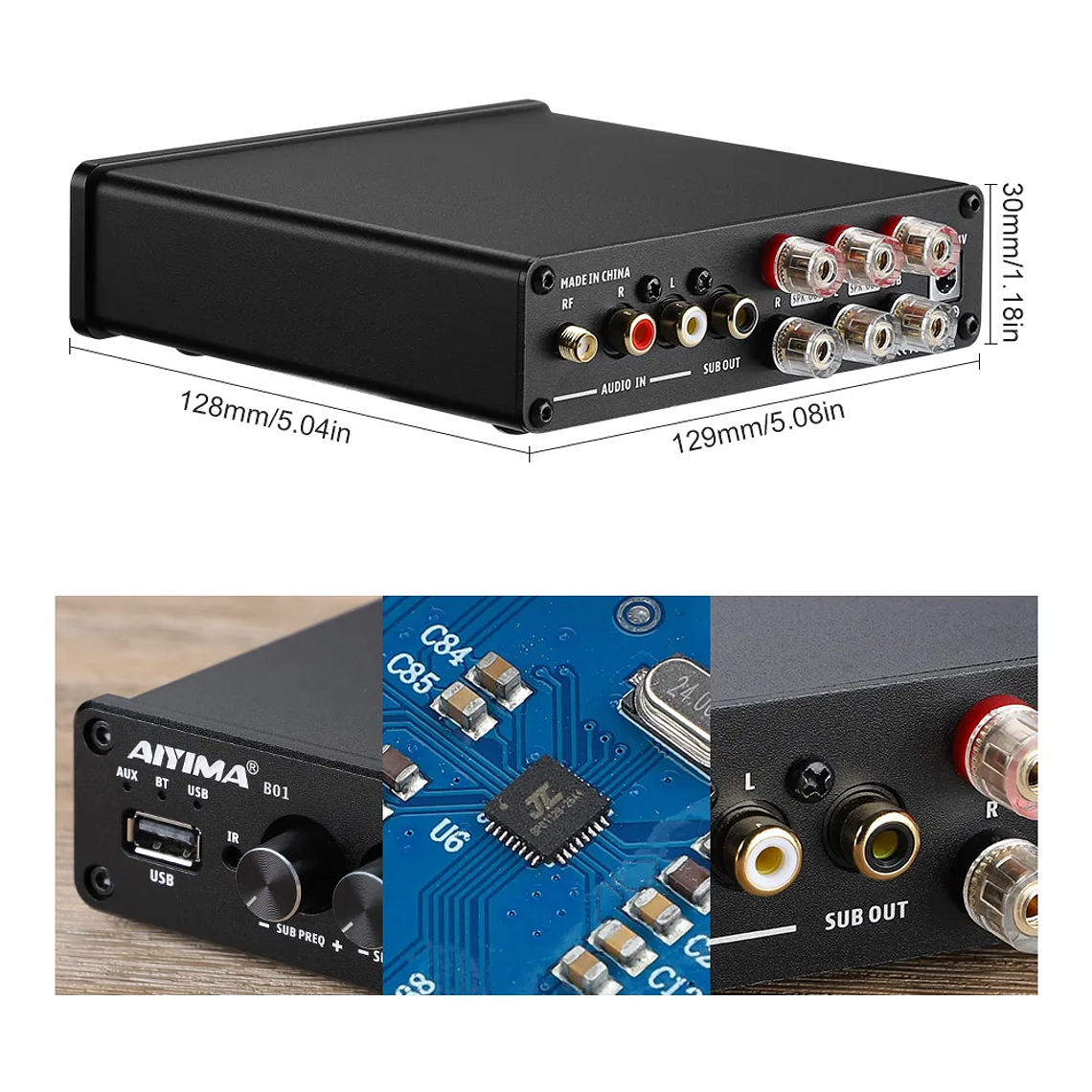 AIYIMA-Amplificador de potencia Digital B01, Subwoofer con Bluetooth 5,0, 50Wx2 + 100W, TPA3116, estéreo 2,1, altavoz de sonido, amplificador de Audio USB 5