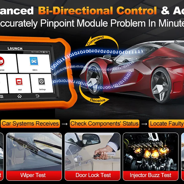 LAUNCH X431 Elite 2.0 Sistema completo Herramientas de diagnóstico del coche Escáner OBD2 Prueba activa Codificación ECU Servicio 31+ Actualización gratuita de por vida tools herramientas de diagn 10