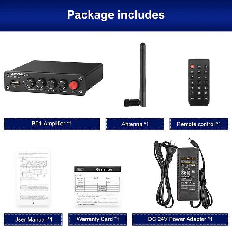 AIYIMA-Amplificador de potencia Digital B01, Subwoofer con Bluetooth 5,0, 50Wx2 + 100W, TPA3116, estéreo 2,1, altavoz de sonido, amplificador de Audio USB 7