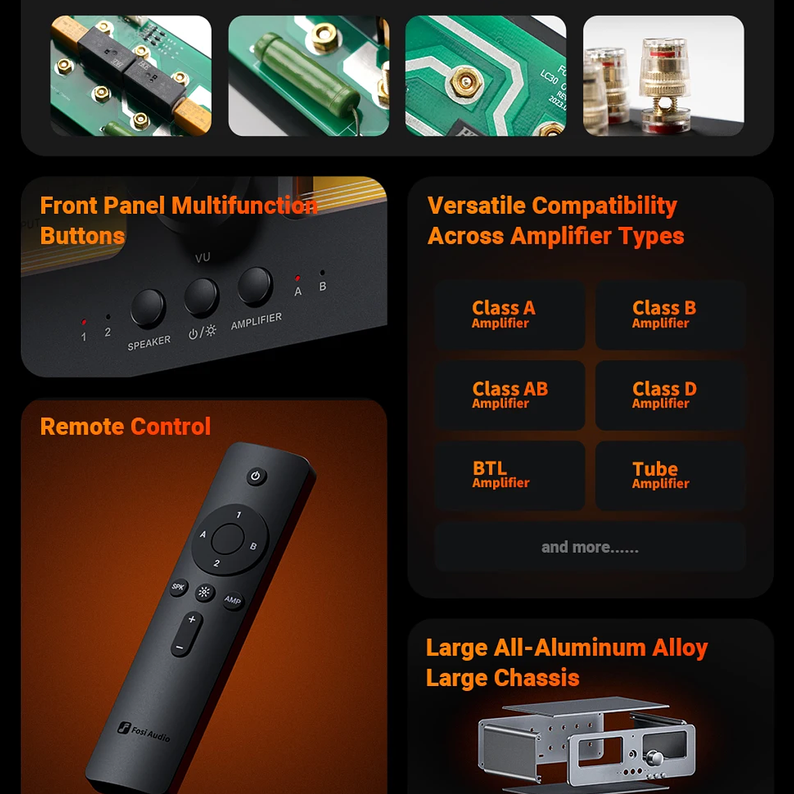 Fosi Audio LC30 amplificador conmutador de altavoz 2 en 2 salidas doble medidor de VU analógico caja conmutador de Audio con pantalla de Panel DB con control remoto 12