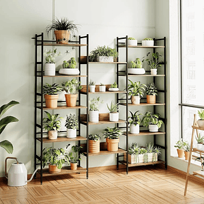 Estanterías de 5 niveles Estantería grande Estante de exhibición abierto con marco de metal Estantes de pie rústicos para el hogar y la oficina