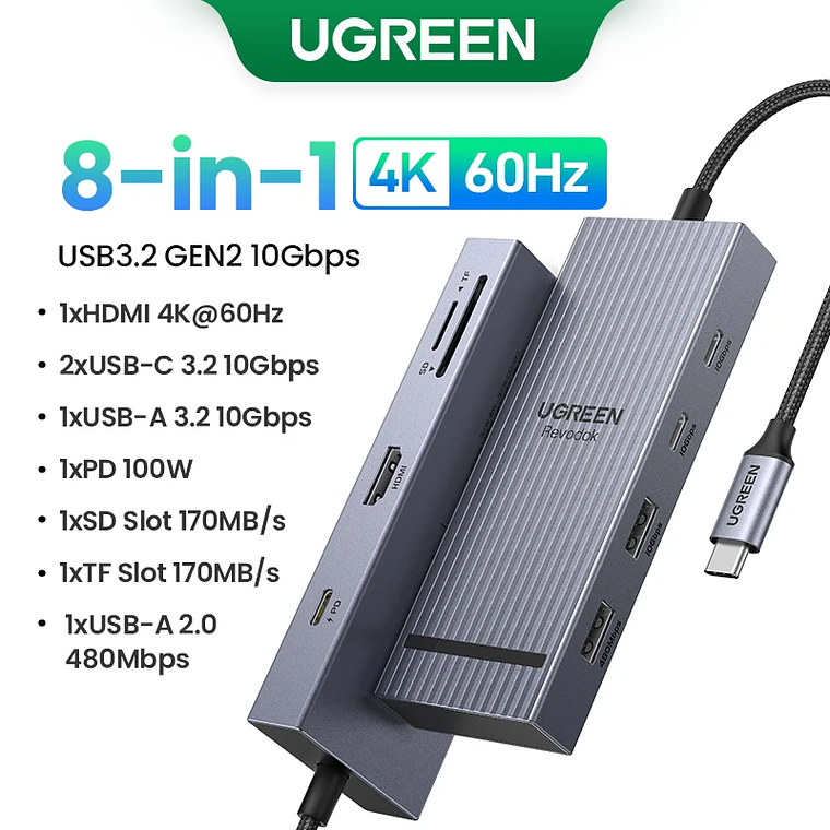 UGREEN Dual HDMI USB-C HUB 8K 4K HDMI Adaptador 10 en 1 Divisor con RJ45 USB3.0 PD 100W Dock para MacBook Pro Air Laptop USB HUB 17