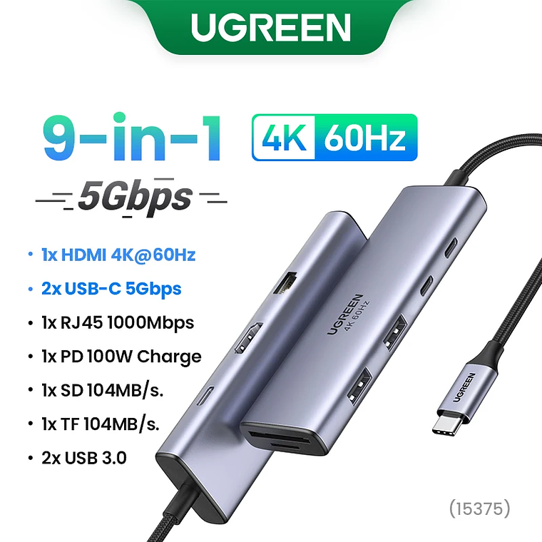 UGREEN Dual HDMI USB-C HUB 8K 4K HDMI Adaptador 10 en 1 Divisor con RJ45 USB3.0 PD 100W Dock para MacBook Pro Air Laptop USB HUB 18