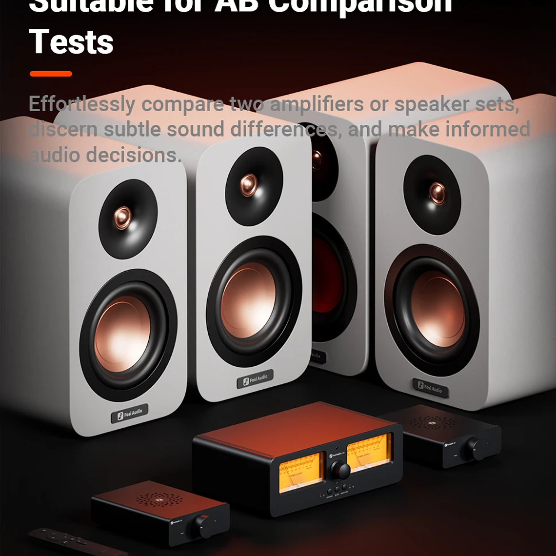 Fosi Audio LC30 amplificador conmutador de altavoz 2 en 2 salidas doble medidor de VU analógico caja conmutador de Audio con pantalla de Panel DB con control remoto 14