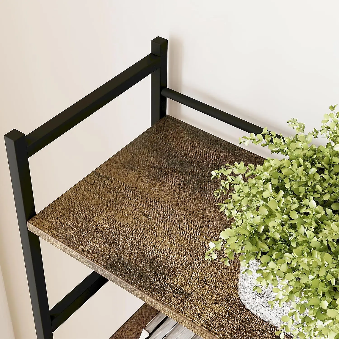 Estanterías de 5 niveles Estantería grande Estante de exhibición abierto con marco de metal Estantes de pie rústicos para el hogar y la oficina 4