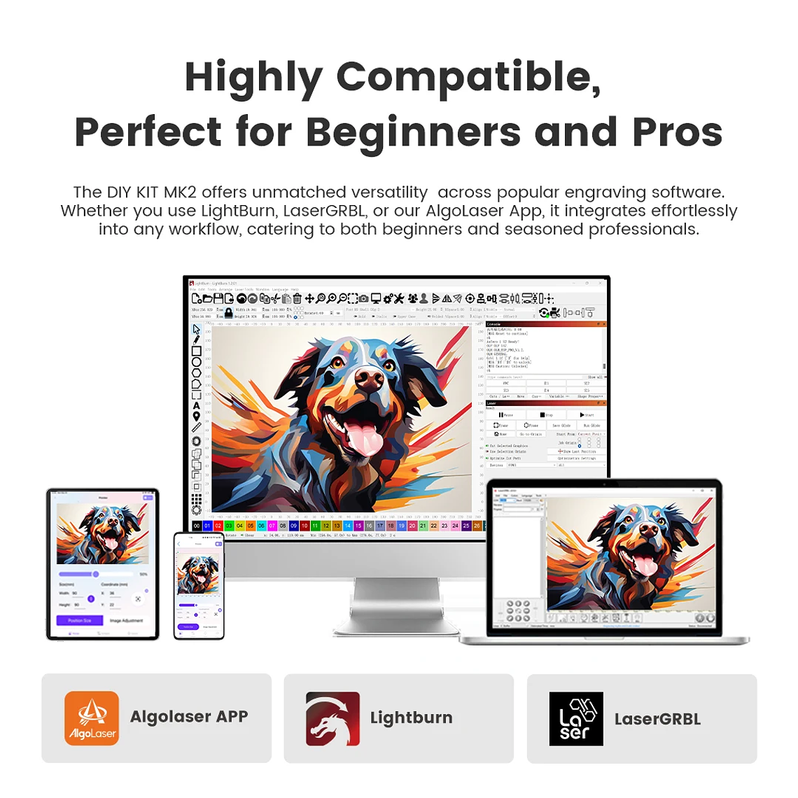 AlgoLaser KIT de bricolaje MK2 grabador láser 10W salida CNC cortador láser DIY máquina de grabado láser herramienta de corte agregar pantalla táctil de 3,5 pulgadas 18