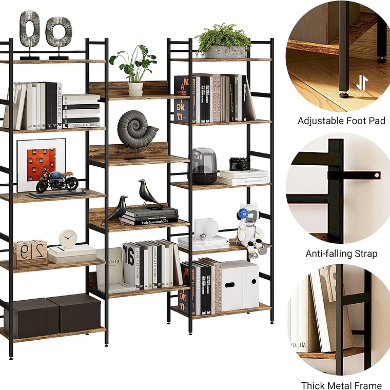 Estanterías de 5 niveles Estantería grande Estante de exhibición abierto con marco de metal Estantes de pie rústicos para el hogar y la oficina 5