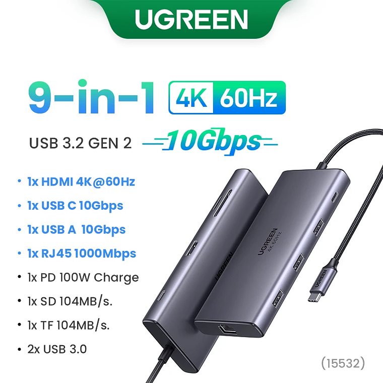 UGREEN Dual HDMI USB-C HUB 8K 4K HDMI Adaptador 10 en 1 Divisor con RJ45 USB3.0 PD 100W Dock para MacBook Pro Air Laptop USB HUB 19