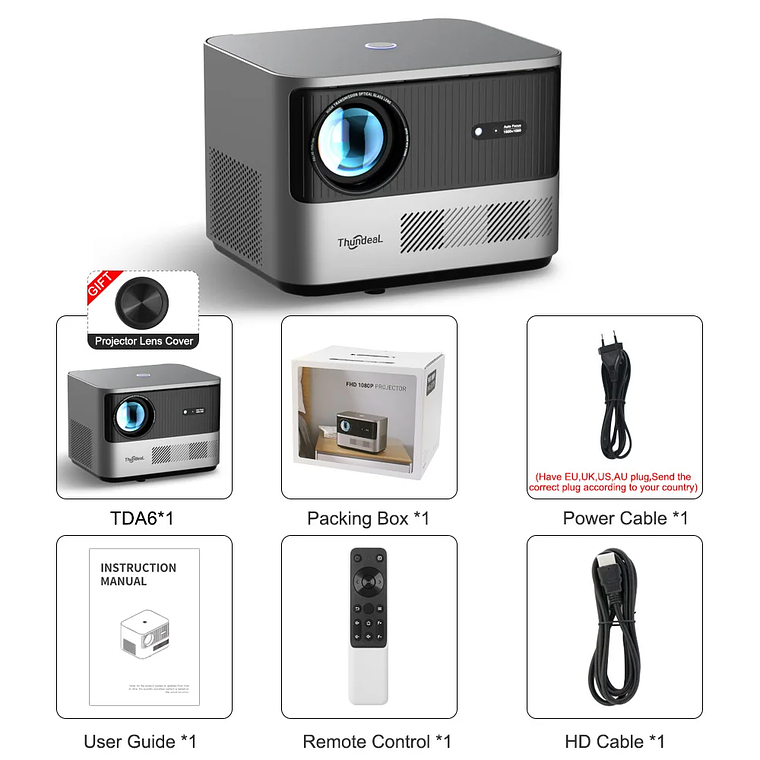 Proyector ThundeaL TDA6 Full HD 1080P, Video 4K, WiFi 5G, Proyector Android FHD TDA6W, Cine en Casa, Teléfono Inteligente 3D, Proyector Portátil 34