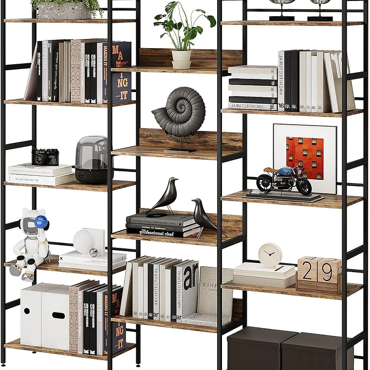 Estanterías de 5 niveles Estantería grande Estante de exhibición abierto con marco de metal Estantes de pie rústicos para el hogar y la oficina 6