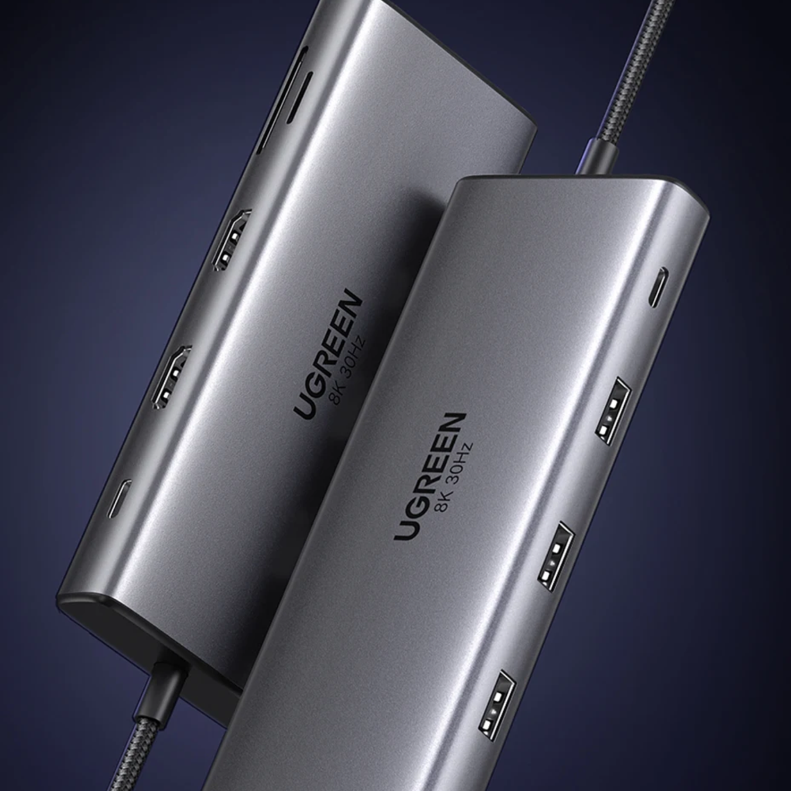 UGREEN Dual HDMI USB-C HUB 8K 4K HDMI Adaptador 10 en 1 Divisor con RJ45 USB3.0 PD 100W Dock para MacBook Pro Air Laptop USB HUB 21