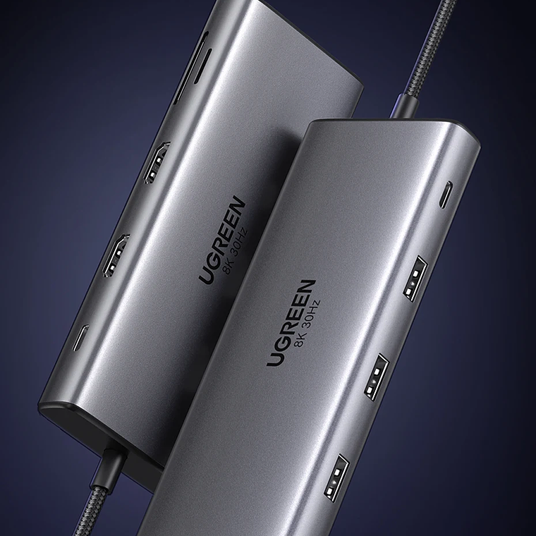 UGREEN Dual HDMI USB-C HUB 8K 4K HDMI Adaptador 10 en 1 Divisor con RJ45 USB3.0 PD 100W Dock para MacBook Pro Air Laptop USB HUB 21