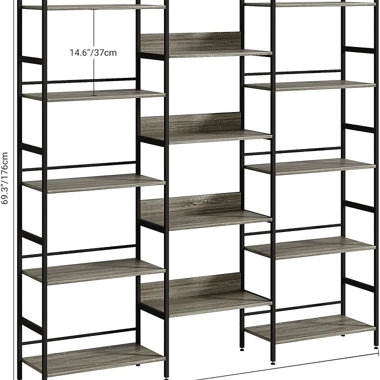 Estanterías de 5 niveles Estantería grande Estante de exhibición abierto con marco de metal Estantes de pie rústicos para el hogar y la oficina 7