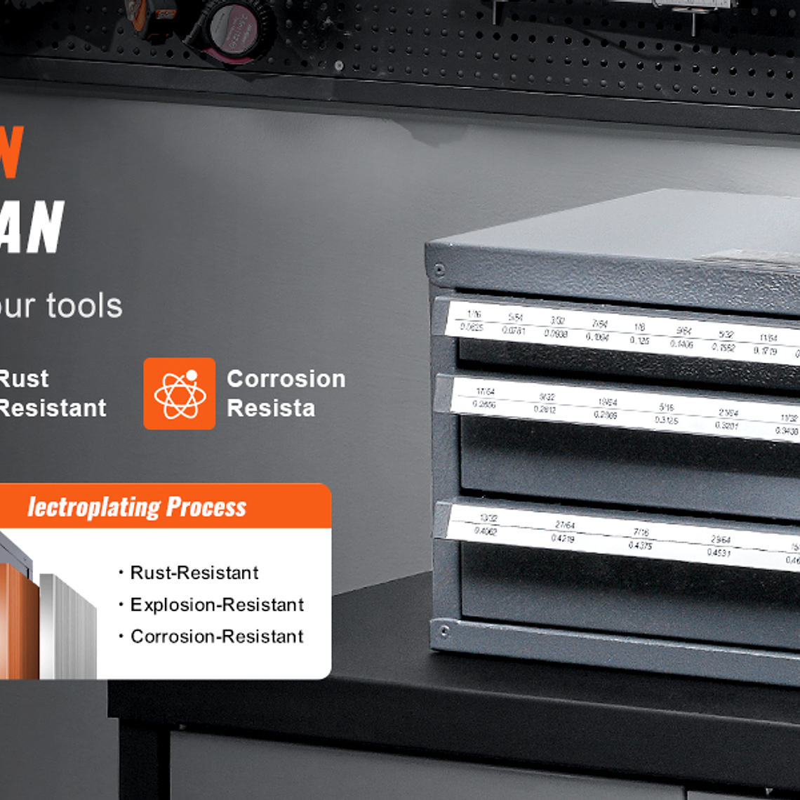 SucceBuy-armario dispensador de brocas, organizador de brocas de tres cajones, organizador de brocas de acero, armario de almacenamiento 18