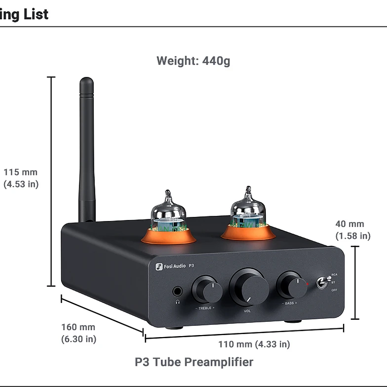 Fosi Audio P3 amplificador de tubo Bluetooth válvula preamplificadora estéreo HiFi vacío con Control de tono de agudos y graves para altavoz doméstico 29