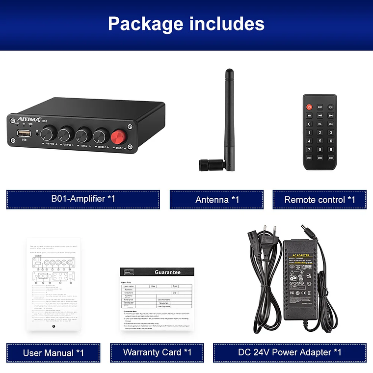 AIYIMA-Amplificador de potencia Digital B01, Subwoofer con Bluetooth 5,0, 50Wx2 + 100W, TPA3116, estéreo 2,1, altavoz de sonido, amplificador de Audio USB 9