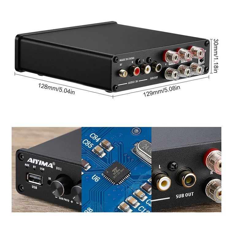 AIYIMA-Amplificador de potencia Digital B01, Subwoofer con Bluetooth 5,0, 50Wx2 + 100W, TPA3116, estéreo 2,1, altavoz de sonido, amplificador de Audio USB 12