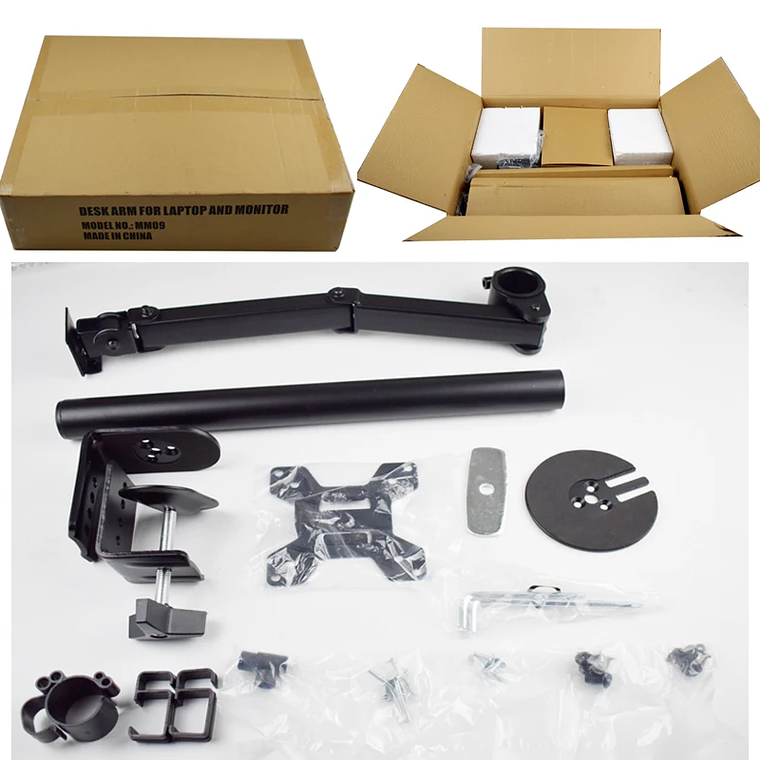 Soporte de abrazadera M051 para ordenador, base de ojal de movimiento completo, rotación de 360 grados, brazo largo para Monitor de 10 a 27 pulgadas, 9,9 kg 19