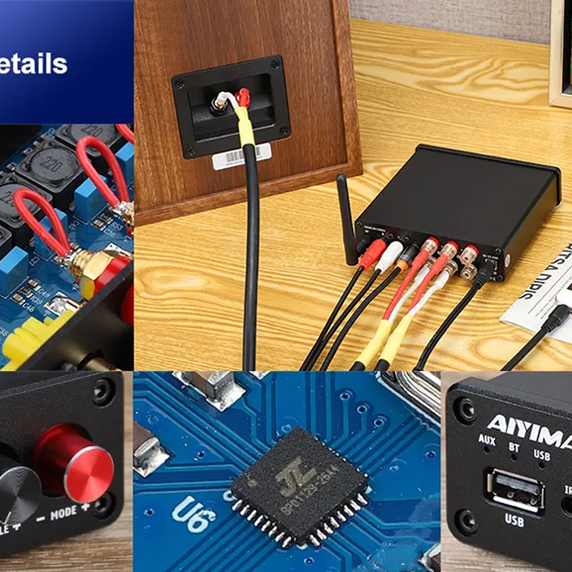 AIYIMA-Amplificador de potencia Digital B01, Subwoofer con Bluetooth 5,0, 50Wx2 + 100W, TPA3116, estéreo 2,1, altavoz de sonido, amplificador de Audio USB 14