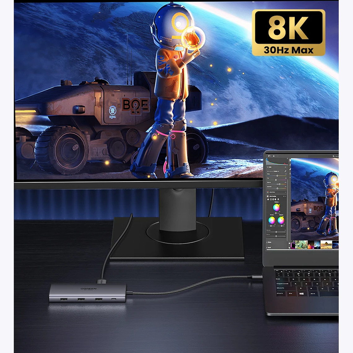 UGREEN Dual HDMI USB-C HUB 8K 4K HDMI Adaptador 10 en 1 Divisor con RJ45 USB3.0 PD 100W Dock para MacBook Pro Air Laptop USB HUB 26