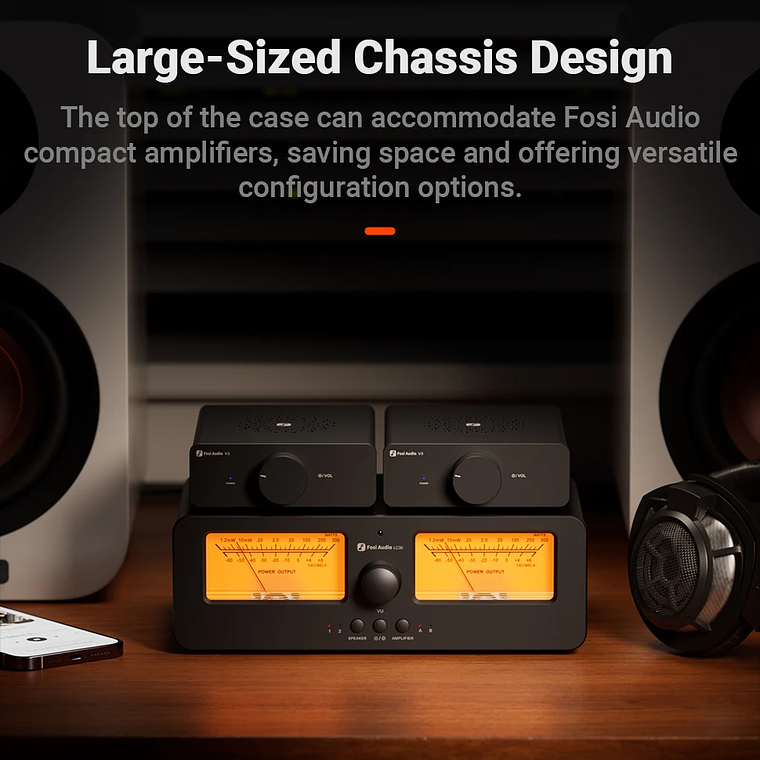 Fosi Audio LC30 amplificador conmutador de altavoz 2 en 2 salidas doble medidor de VU analógico caja conmutador de Audio con pantalla de Panel DB con control remoto 21