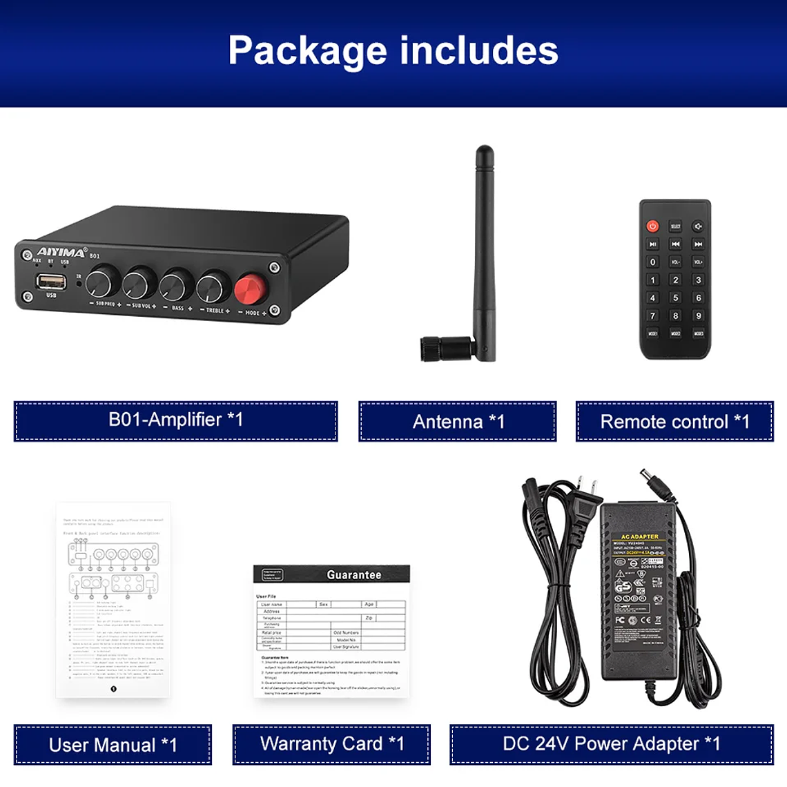 AIYIMA-Amplificador de potencia Digital B01, Subwoofer con Bluetooth 5,0, 50Wx2 + 100W, TPA3116, estéreo 2,1, altavoz de sonido, amplificador de Audio USB 18