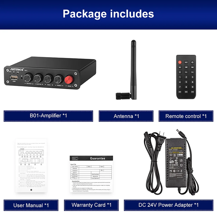 AIYIMA-Amplificador de potencia Digital B01, Subwoofer con Bluetooth 5,0, 50Wx2 + 100W, TPA3116, estéreo 2,1, altavoz de sonido, amplificador de Audio USB 18