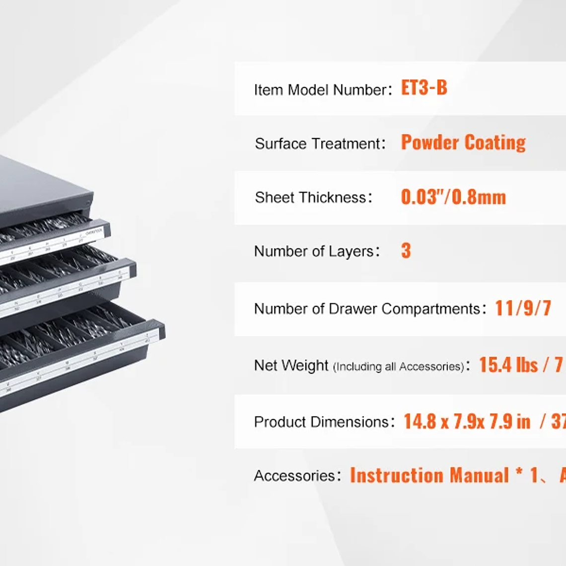 SucceBuy-armario dispensador de brocas, organizador de brocas de tres cajones, organizador de brocas de acero, armario de almacenamiento 24