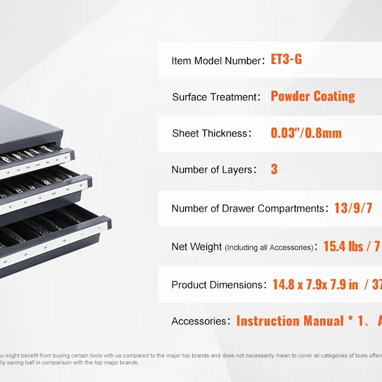 SucceBuy-armario dispensador de brocas, organizador de brocas de tres cajones, organizador de brocas de acero, armario de almacenamiento 26