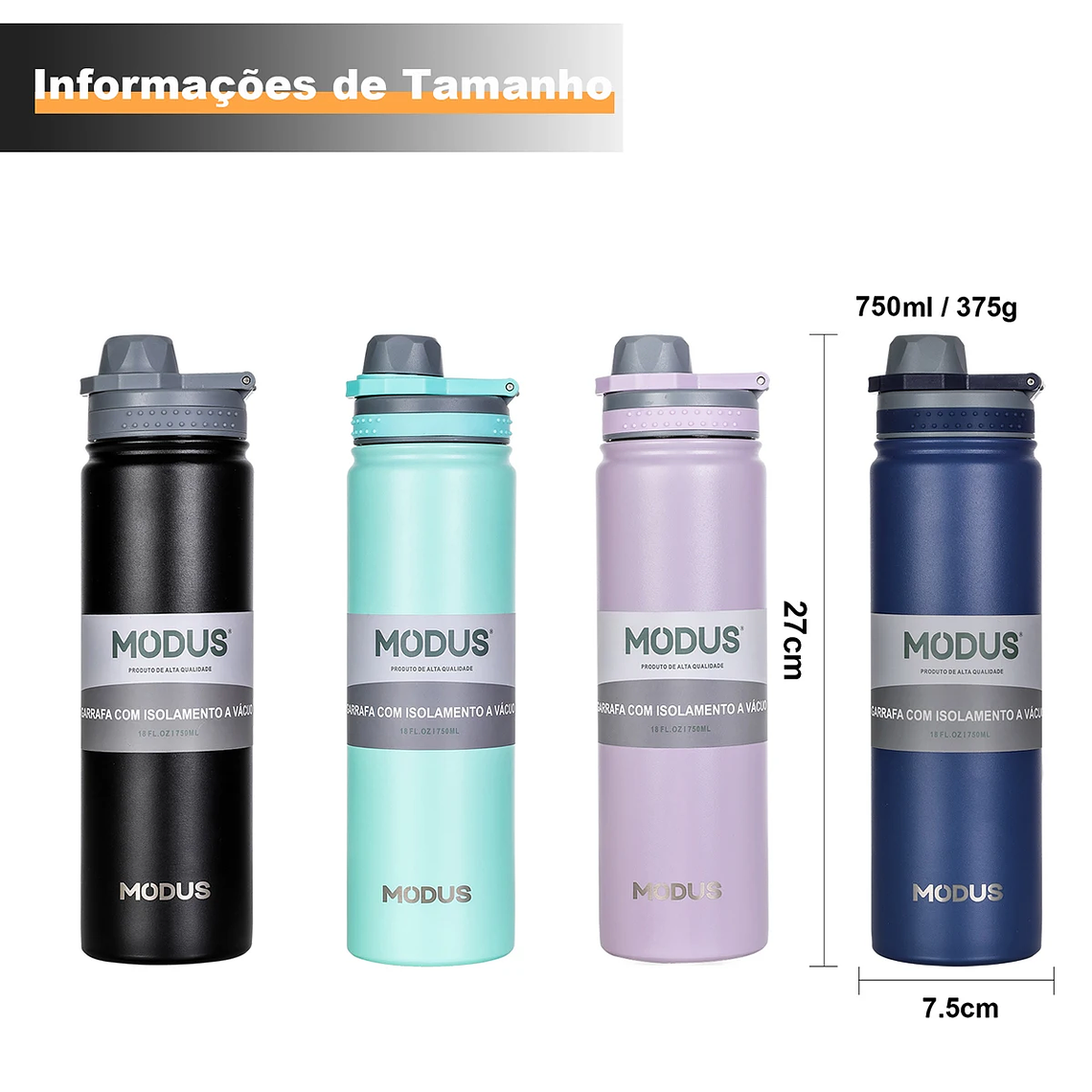 Botella de agua MODUS con tapa abatible, acero inoxidable, taza de agua al vacío de doble pared para deportes al aire libre, 750 ml 11
