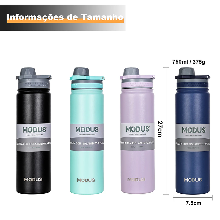 Botella de agua MODUS con tapa abatible, acero inoxidable, taza de agua al vacío de doble pared para deportes al aire libre, 750 ml 11
