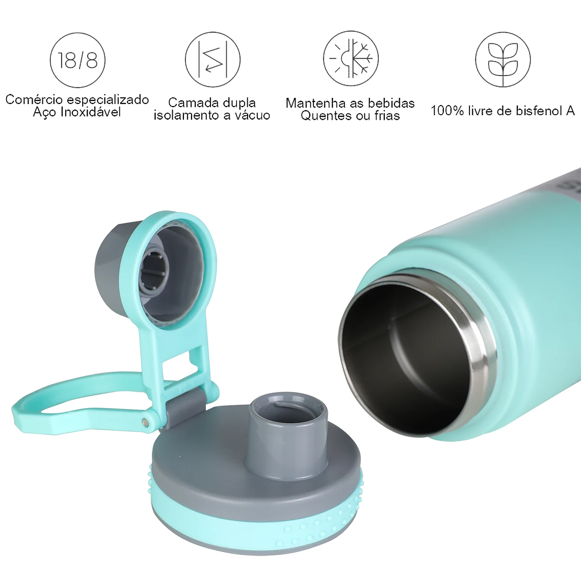 Botella de agua MODUS con tapa abatible, acero inoxidable, taza de agua al vacío de doble pared para deportes al aire libre, 750 ml 14