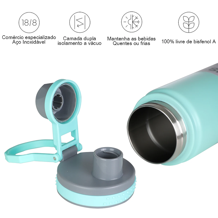 Botella de agua MODUS con tapa abatible, acero inoxidable, taza de agua al vacío de doble pared para deportes al aire libre, 750 ml 14