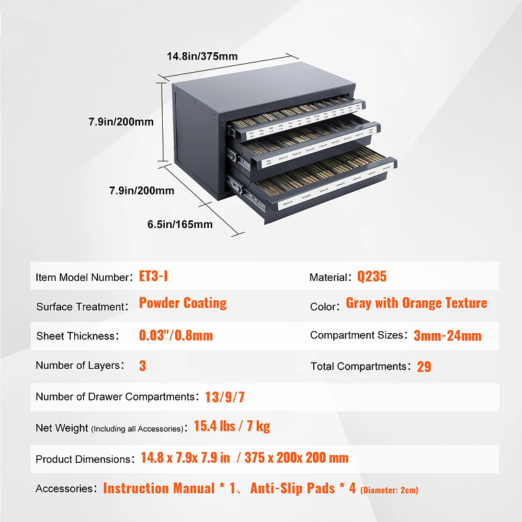 SucceBuy-armario dispensador de brocas, organizador de brocas de tres cajones, organizador de brocas de acero, armario de almacenamiento 28
