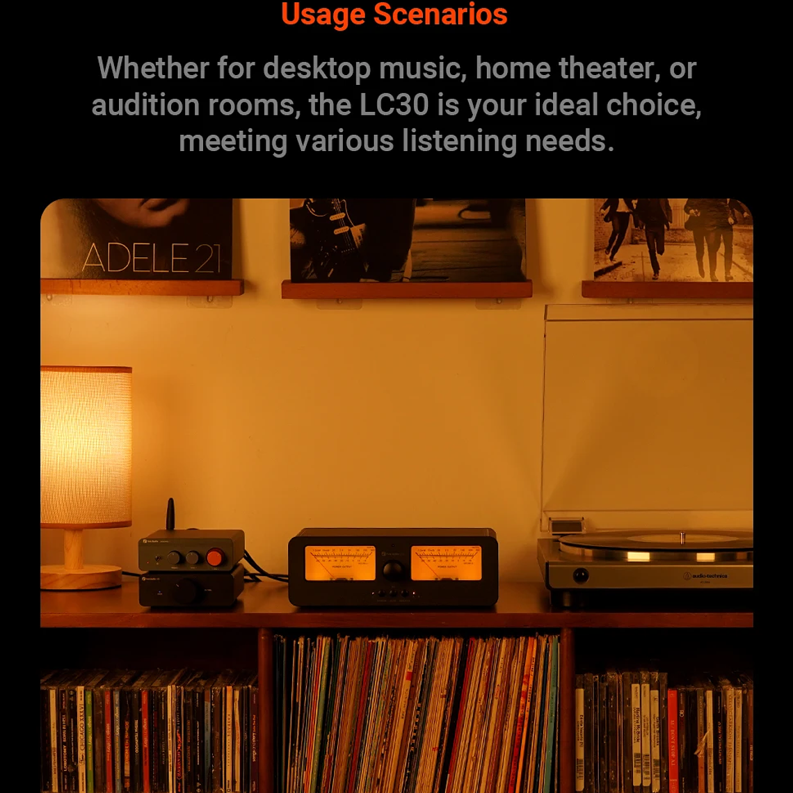 Fosi Audio LC30 amplificador conmutador de altavoz 2 en 2 salidas doble medidor de VU analógico caja conmutador de Audio con pantalla de Panel DB con control remoto 29