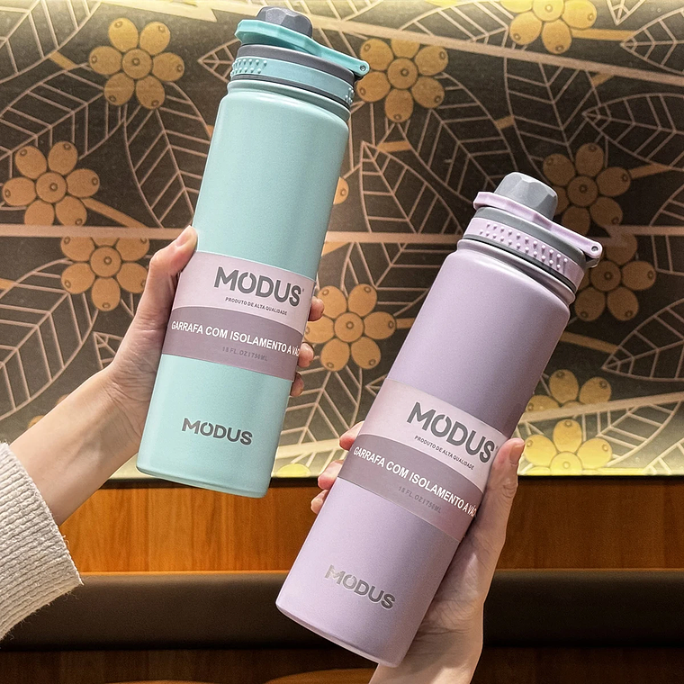 Botella de agua MODUS con tapa abatible, acero inoxidable, taza de agua al vacío de doble pared para deportes al aire libre, 750 ml 16