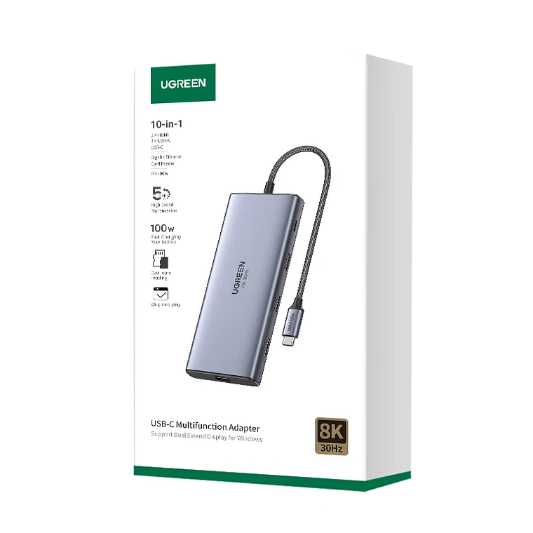 UGREEN Dual HDMI USB-C HUB 8K 4K HDMI Adaptador 10 en 1 Divisor con RJ45 USB3.0 PD 100W Dock para MacBook Pro Air Laptop USB HUB 38