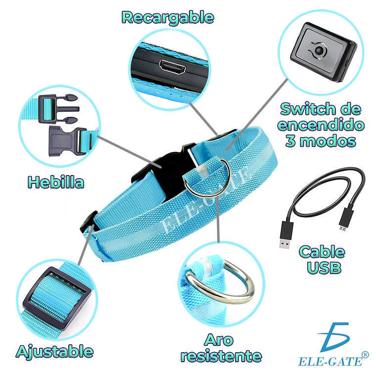 Illuminated Dog Cat Pet Collar with LED Light and Luminous Ball 3