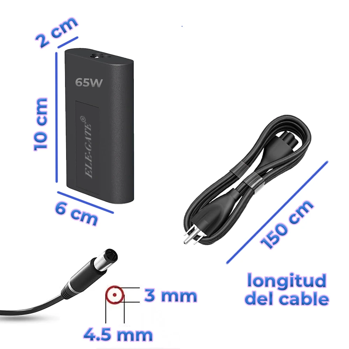 ELEGATE Compatible Laptop Charger for DE.3.34.4530.P 65W 19.5V 3.34A with 4.5 X 3.0 mm Tip 4