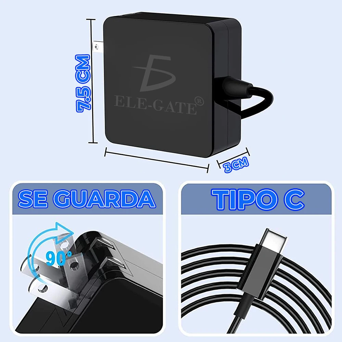 ELEGATE Universal 100W Type C AC Plug in Square Adapter 4