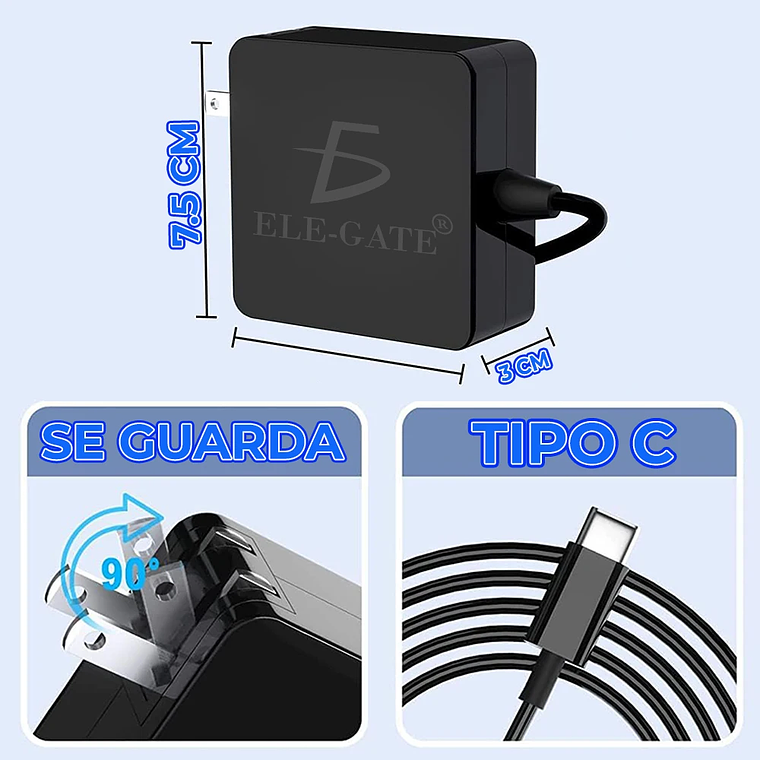 ELEGATE Universal 100W Type C AC Plug in Square Adapter 4