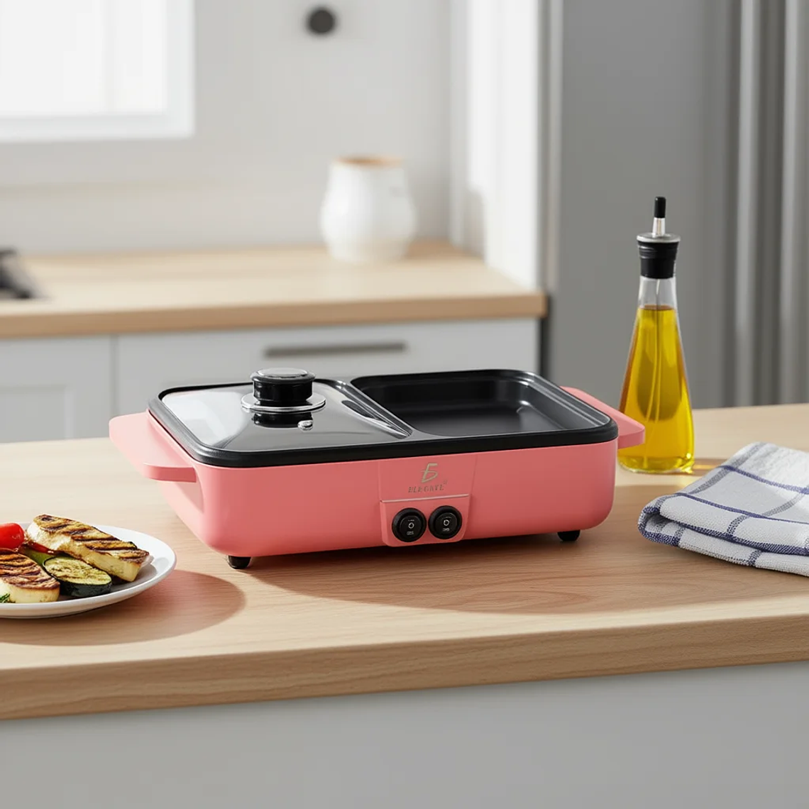 ELEGATE HOG.71 2-in-1 Electric Contact Grill Aluminum Construction Detachable Non-Stick Plate 1400W Dismountable Oil Collector 3