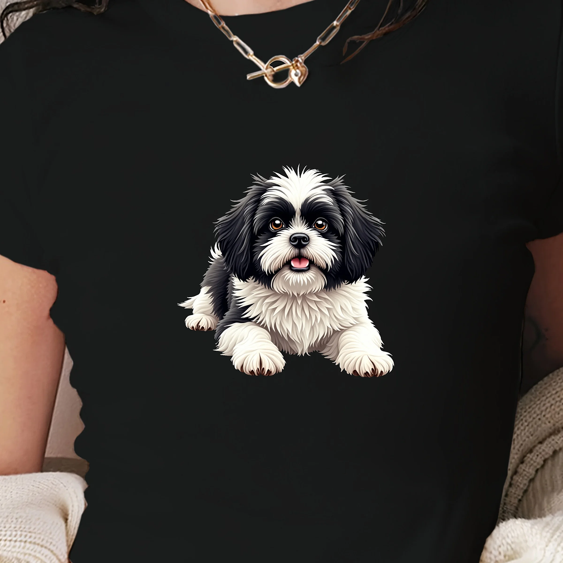 Shih Tzu dog illustration women's fashion short t-shirt 4