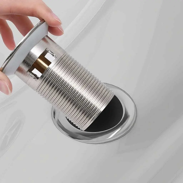 VidaXL W2B Silver 2.5x2.5x3.6 Push Drain Stopper with Overflow Function for Bathroom Floor or Basin Waste Management 5