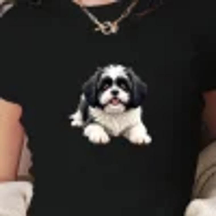 Shih Tzu dog illustration women's fashion short t-shirt 1