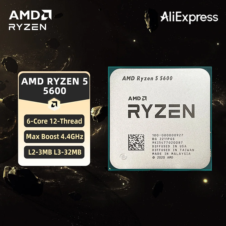 CPU AMD Ryzen 5 5600, Procesador AMD R5 5600, 4.4GHz, 6 Núcleos, 12 Subprocesos, 32MB de Caché, Socket AM4, CPU para Juegos de PC de Escritorio 1