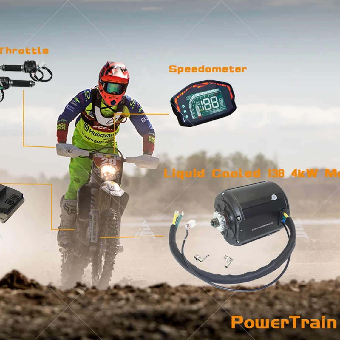 QS Liquid Cooled 138 4000W 90H 7500W Max Continuous 72V 110KPH Mid Drive Motor Conversion EM200SP Controller Brushless 7