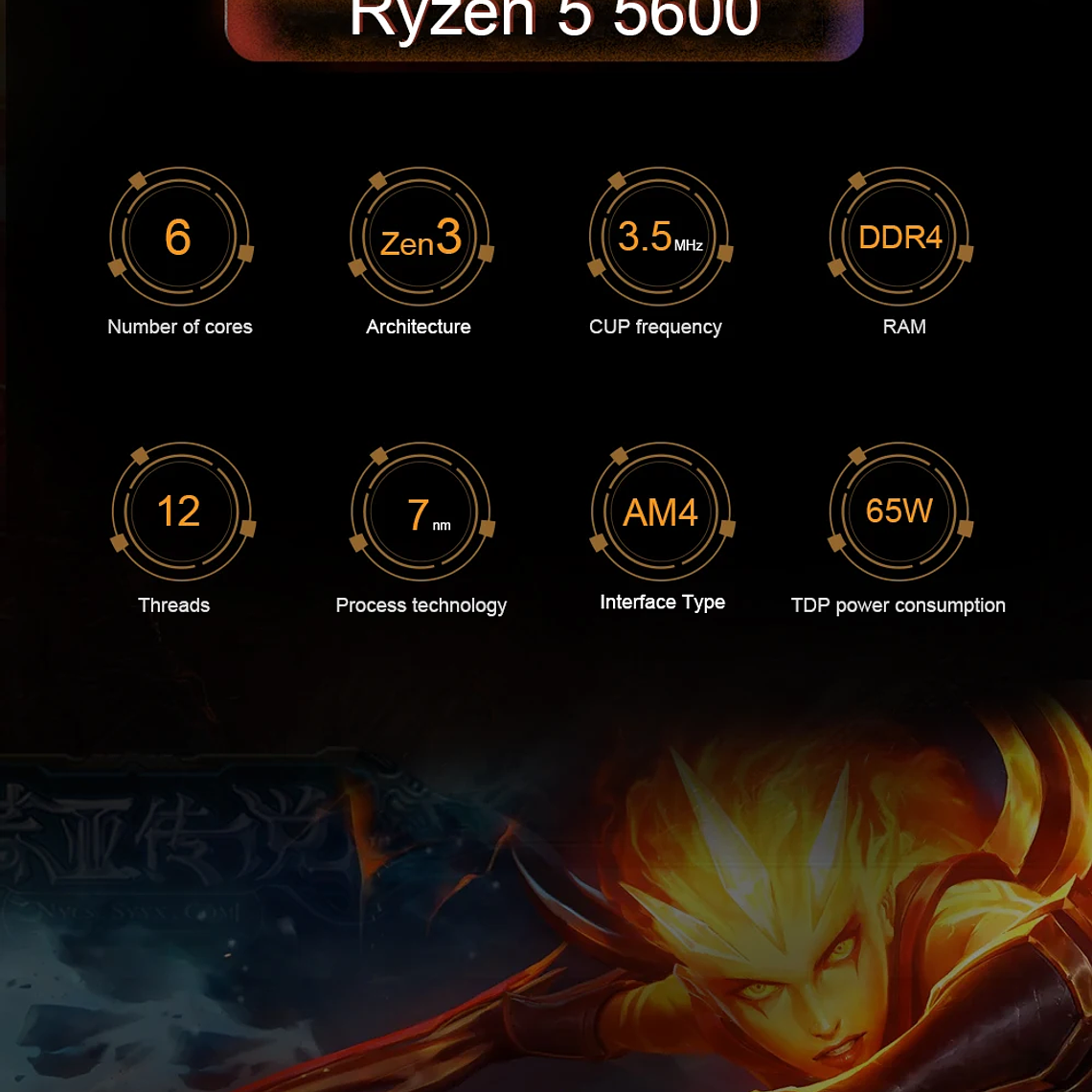 CPU AMD Ryzen 5 5600, Procesador AMD R5 5600, 4.4GHz, 6 Núcleos, 12 Subprocesos, 32MB de Caché, Socket AM4, CPU para Juegos de PC de Escritorio 6