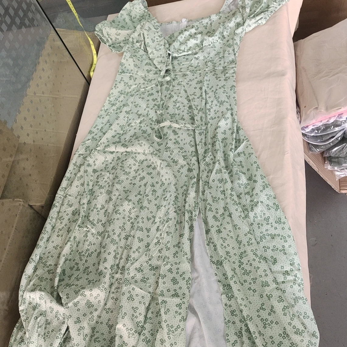 S-3XL Lace Floral Print Dress Women Puff Sleeve Square Collar Ruched Dresses Sexy Split Party Dresses Fashion Evening Party 6